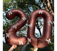 1 Set Palloncini Numeri "0-9" da 32 Pollici Colore Caffè - Include 5 Fiocchi, Adatto Per Gonfiaggio Ad Elio, Applicabile Per Feste Di Compleanno, Matrimoni, Anniversari, Capodanno, Vacanze, Carnevale 