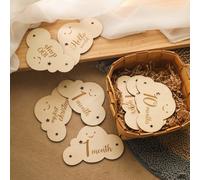 1 set Pietre miliari in legno a forma di nuvola per neonati da 1 a 12 mesi, carte per le tappe di crescita a doppia faccia per registrare la crescita del bambino, fotografia, festa di nascità, decoraz