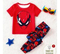 1 Set Pigiama aderente per bambino, stampa di ragno e supereroe, manica corta, collo rotondo, set di pantaloni e pigiama per primavera/autunno 2Y,3Y,9-12M,12-18M,18-24MFumetto,Geometrico,LettereTessut