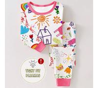 1 set Pigiama aderente per ragazze giovani con stampa a graffiti di cartoni animati e matite colorate, composto da top a maniche lunghe e pantaloni, adatto per primavera/autunno 6Y,7Y,4Y,5YFumettoTess