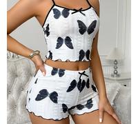 1 Set Pigiama Donna Composto da Canotta e Pantaloncini con Ricamo a Farfalla L,M,S,XLHalloweenTessuto in maglia