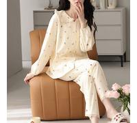 1 set Pigiama leggero e delicato sulla pelle a fiori di Ditsy con colletto Peter Pan, top e pantaloni lunghi per la primavera / estate L,M,S,XL,XS,XXL,XXSTessuto in maglia