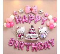 1 set Rosa Palloncini a tema Hello Kitty, Striscione Buon Compleanno a tema Hello Kitty, Decorazioni Regalo Festa di Compleanno Tagli UnicaPolietilene