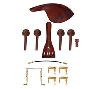 1 Set Rosewood Violin Parts Kit,with Tuning Pegs Tailpiece Jujube Wood Bridge Chin Rest Replacement Parts, ChinRest Tailpiece Tail Gut Endpin Cork Wood (4/4 Size)