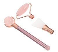 1 Set Rullo for il viso in giada Rullo for il viso in quarzo rosa naturale Strumento for massaggio raschiante Guasha for anti-età anti-rughe (Rosa)