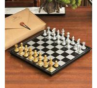 1 Set Scacchiera Magnetica, Scacchiera Pieghevole di Lusso in Oro e Argento, Gioco degli Scacchi da Viaggio Portatile, Giganti Scacchi Domino, Pezzi degli Scacchi Trasparenti, Gioco di Strategia degli