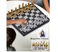 1 Set Scacchiera Magnetica, Scacchiera Pieghevole di Lusso in Oro e Argento, Gioco degli Scacchi Portatile da Viaggio, Giganti Scacchi Domino, Pezzi degli Scacchi Trasparenti, Gioco di Strategia degli