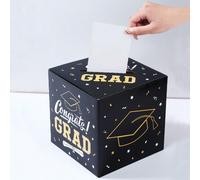 1 Set Scatola di cartone per laurea, Scatola per voti e desideri di laurea con motivo a berretto nero, Scatola per raccolta decisioni di laurea, Decorazioni per festa di laurea, Decorazioni di laurea,