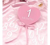 1 Set Segni per il traguardo mensile dei neonati a forma di cuore in acrilico 3D rosa, cartoline per le tappe mensili del neonato, accessori fotografici per neonati appena nati 1-3MGeometrico,LettereP