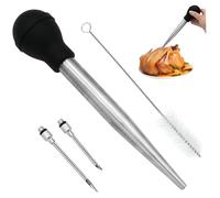 1 set siringa di base tacchino in acciaio inossidabile tacchino con testa della pompa in silicone comprende aghi staccabili e pennello per la pulizia, iniettore di carne per cottura