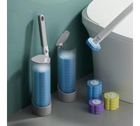 1 Set Spazzola per WC Monouso (1 Testina + 1 Base + 24 Testine di Ricambio) Con Set di Ricariche in Spugna a 3 Colori, Pulizia Approfondita per Bagni Domestici Decorazione Autunnale Manico grigio + ba