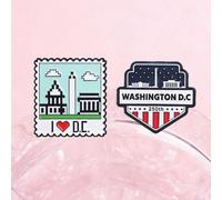 1 set Spille smaltate a tema Washington, USA 250 anni, spille con edifici e monumenti classici, regali di gioielli per amici Tagli UnicaLega di zinco
