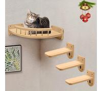 1 Set Struttura da parete per arrampicata e trespolo per gatti, include 1 albero angolare per gatti, 3 gradini per gatti, mensole da parete stabili per giocare e arrampicarsi, carico massimo 12 kg (26