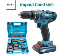1 set SUBY trapano a percussione senza fili con 2 batterie e 24 pezzi di accessori per punte da trapano, adatto per miglioramenti domestici e fai da te 2 batterie e 1 caricabatterie (caricatore americ