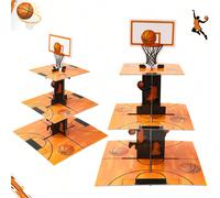 1 set Supporto per torta a tema basket, alzata a 3 ripiani per cupcake e dolci, supporto per mostra e decorazione, adatto per feste di compleanno, anniversari, eventi sportivi, decorazioni per la cuci