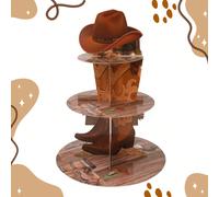 1 Set Supporto per torta a tema western cowboy, Alzata a 3 ripiani per cupcake e dessert, Decorazioni per festa a tema cowboy marrone per compleanno, baby shower, gender reveal, centrotavola da cucina
