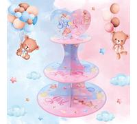 1 set Supporto per torta, alzatina per cupcake e vassoi per torta in carta, a tema orsetto rosa e blu per festa di rivelazione del sesso, decorazioni per festa del bambino, decorazioni per la stanza, 