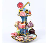 1 set Supporto per torta e cupcake a tema veicoli da costruzione per festa di compleanno, supporto per torta di 1° compleanno a tema costruzioni, supporto per torta per festa di nascità, decorazioni p