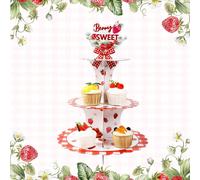 1 Set Supporto per Torta Festa di Compleanno a Tema Fragola, include Supporto per Cupcake in Carta con Motivo a Fragole, Rastrelliera per Dessert, Vassoio per Torta in Carta, Adatto per Decorazione To