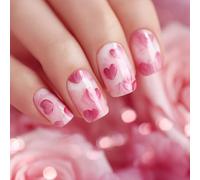 1 set unghie artificiali quadrate corte, design a forma cuore a tema unghie sfumate amichevoli e resistenti in ABS