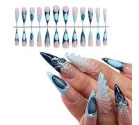 1 Set Unghie Artificiali Unghie Finte Francesi 3D Fiore Premere Su Unghie Artificiali Mandorla Coperture Piene