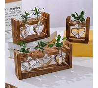 1 Set, Vaso Idroponico Terrario A Forma Di Cuore Con Stand In Legno, Stazione Di Propagazione Di Piante Idroponiche Indoor Per Decorazione Casa Ufficio Giardino, Regalo Per Gli Amanti Dei Fiori 1,2,3,