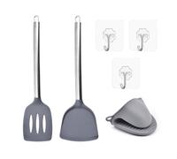 1 spatola da padella, 1 spatola grigia, 1 guanto, 3 ganci, spatola antiaderente, spatola, spatola da cucina in silicone, set di utensili da cucina in silicone