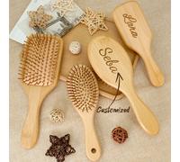1 Spazzola per capelli personalizzata, spazzola districante a paletta, pettine in bambù/legno con cuscinetto ad aria, pettine a paletta in bambù/legno naturale inciso al laser, adatto per donne e uomi