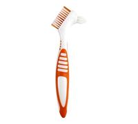 1 spazzola per la pulizia della protesi a doppio lato con setole morbide multistrato e manico in gomma antiscivolo, strumento portatile per la pulizia dei denti falsi per una cura efficiente della