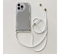 1 specchio + 1 corda bianca (può essere portata a spalla, collo o a tracolla incrociata) + 1 cover trasparente morbida con bordo ondulato per telefono, compatibile con IPhone/Xiaomi/Redmi/Oppo/Vivo/Sa