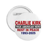 1 spilla con bottone "Riposa in pace Charlie Kirk", un vero eroe americano, spilla rotonda con stemma circolare "Riposa in pace", decorazione media