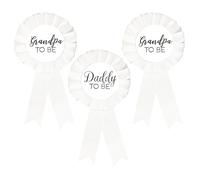 1 spilla in latta neutra con scritta "Daddy to be", 2 distintivi per il futuro nonno, per baby shower, regalo per il nuovo papà, sesso rivela la festa del bambino, bottone a rosetta bianco, nastri per