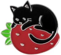 1 spilla smaltata a forma di gatto e fragola, per donne e ragazze, zaini, abbigliamento, borse, giacche, gioielli, spille e spille da donna, alla moda da uomo, 5.0 Centimeters, Legno