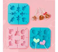 1 stampo per lecca-lecca, stampo per ghiaccioli, stampo in silicone 3D, stampo per cake pop, stampo per ghiaccioli, accessori da cucina per la cottura, 4 colori, 9 motivi selezionabili, con motivi nat