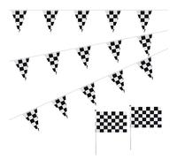 1 striscione a quadri in bianco e nero con 2 bandiere a quadri nere e bianche, gagliardetto di corsa di formula, decorazione per feste a tema corse per feste, bar, karaoke, corse di cavalli.