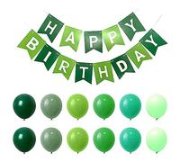 1 striscione di buon compleanno con 12 palloncini macaron, lettera abbronzante, bandiera a coda di pesce, decorazione per feste di compleanno, ghirlanda (verde chiaro scuro)