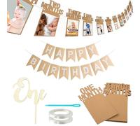 1 striscione Happy Birthday, 1 striscione per foto, 1 plug-in, decorazione per il primo compleanno, cornice per foto fai da te, decorazione per feste di compleanno