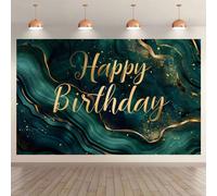 1 Striscione Sfondo "Buon Compleanno" Verde Smeraldo e Oro - Materiale in Poliestere; Adatto per Decorazioni Interne ed Esterne, Sfondi per Tavoli Torta, Sfondi Fotografici per Feste, o Come Regalo di