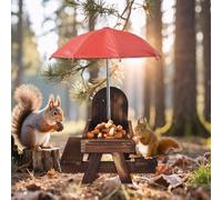 1 Stücke * Eichhörnchen -Feeder | Lustiger Futterautomat für Eichhörnchen und Vögel mit Schirm - Wildtier Fressplatz, Holz Halter Für Mais Im Garten, Terrasse Und Balkon