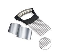 1 supporto per affettatrice per cipolle + 2 supporti per affettare le dita - Supporto per verdure in acciaio inox per cipolle, pomodori, limoni, carne, utensile da taglio per cipolle e gadget da
