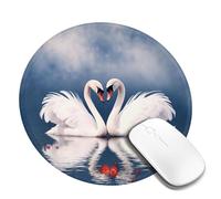 1 tappetino per mouse rotondo da 20,3 cm, motivo: coppia di cigni con cuore e base in gomma antiscivolo, tappetino per mouse personalizzato per mouse wireless per computer portatile, accessori da
