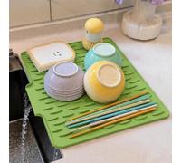 1 tappetino scolapiatti per bancone della cucina, tappetino scolapiatti in silicone con trama drenante, tappetino scolapiatti pieghevole, verde