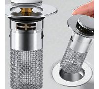 1 Tappo di scarico a scomparsa per lavandino del bagno, accessorio da cucina, adatto per cucina e bagno, scarico a pressione anti-odore con nucleo rimbalzante, filtro per lavello da cucina in acciaio