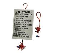 1 targa CARTONCINO 10X15CM cartello divertente 10 REGOLE PER ESSERE UNA MOGLIE PERFETTA, FRASI UMORISTICHE AFORISMI da appendere in casa o bar ALTA 23 cm circa + 1 portachiavi horn charms lucky jella