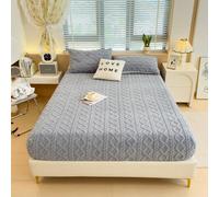 1 Telo coprimaterasso imbottito in velluto grigio chiaro, morbido e caldo, con motivo a strisce boho, adatto per misure letto matrimoniale, matrimoniale, alla francese e singolo, di alta qualità, supe