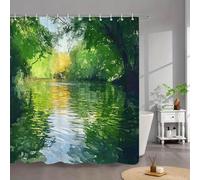 1 tenda da bagno Sunlit River - 80x180cm/Larghezza x Altezza Progetto paesaggistico impressionista con acqua a specchio e lussureggiante tettoia per stanza umida