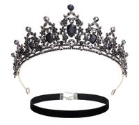 1 tiara a corona con 1 collana, fascia da principessa, fatta a mano, con corona di strass, diadema di cigno nero, per le donne (nero), no, lega, No