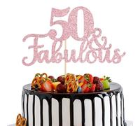 1 topper per torta 50 e favoloso, decorazioni per torta per 50° compleanno, decorazione per torta per 50° compleanno, topper per torta glitterato cinquanta e favoloso, plettro per torta per 50°