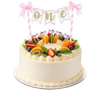 1 topper per torta con fiocco rosa con 5 bandiere d'amore, decorazione per torta per il primo compleanno, decorazione per torta di primo compleanno, decorazione per feste a tema rosa, per decorazioni