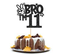 1 topper per torta con scritta "Brother I'm 6", con stella glitterata, Happy 6th Birthday Cake Pick Bro I'm 6, decorazione per torta It's My 6th Birthday per ragazzi Cheers to 6 anni (nero 11°)